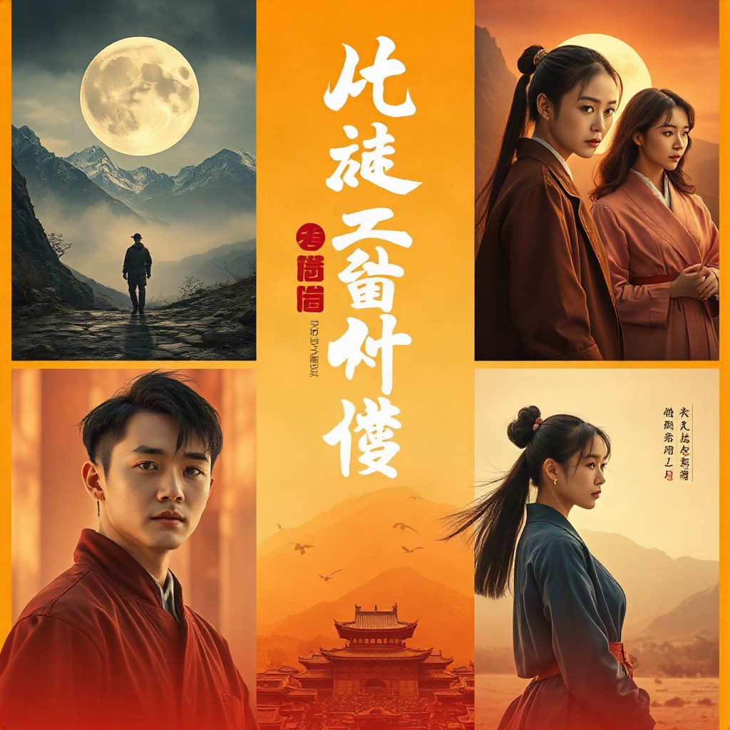 Huanghua Drama featured vertical series poster collage on amber gradient